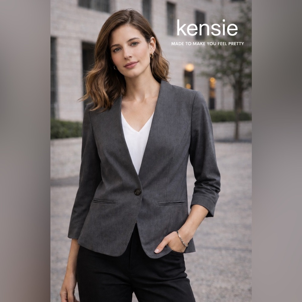 Kensie Gray Blazer Tailored Suit Jacket